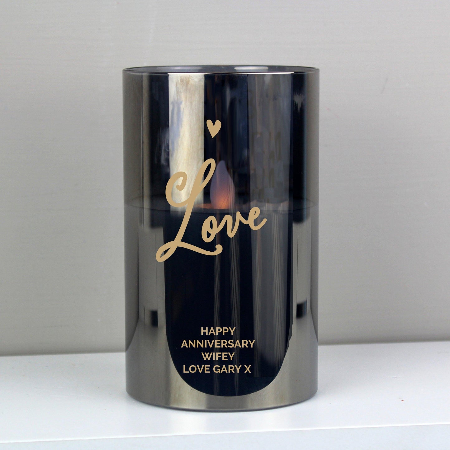 Personalised Message Love Smoked Glass LED Candle - Home Inspired Gifts