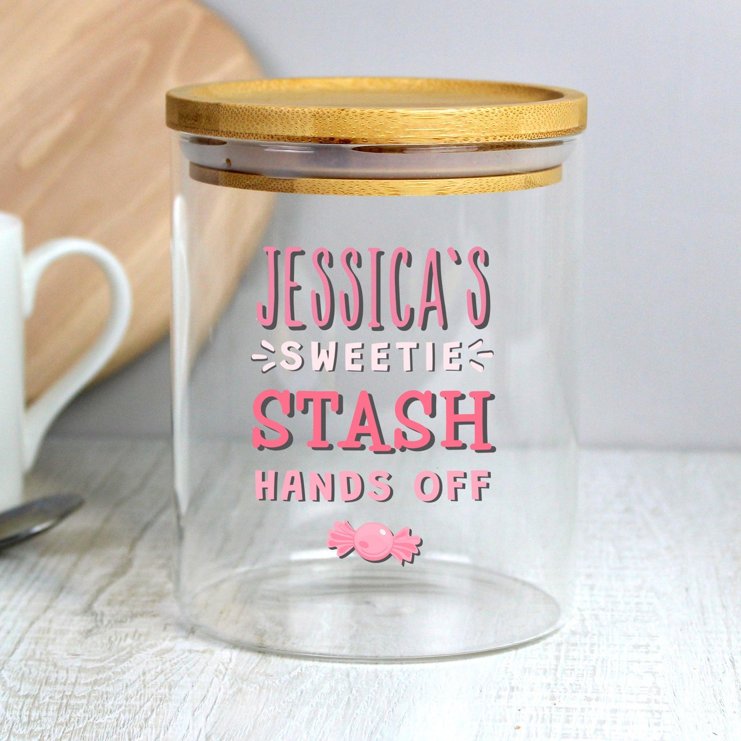 Personalised Sweetie Stash Glass Jar with Bamboo Lid - Home Inspired Gifts