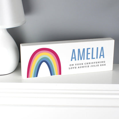 Personalised Message Rainbow Wooden Block Sign Gift - Home Inspired Gifts