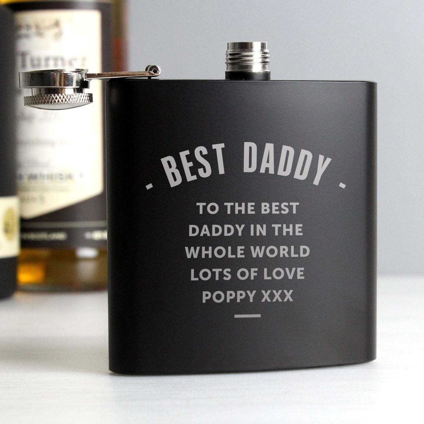 Personalised Any Message Black Hip Flask 6oz with Gift Box - Home Inspired Gifts