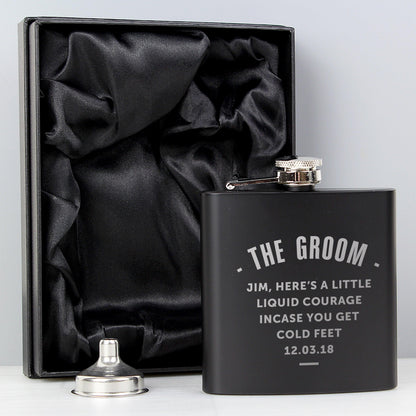 Personalised Any Message Black Hip Flask 6oz with Gift Box - Home Inspired Gifts
