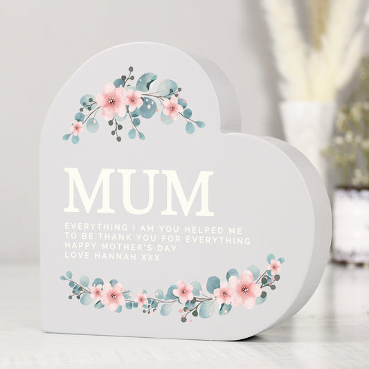 Personalised Floral Free Standing Heart Plaque Ornament - Home Inspired Gifts