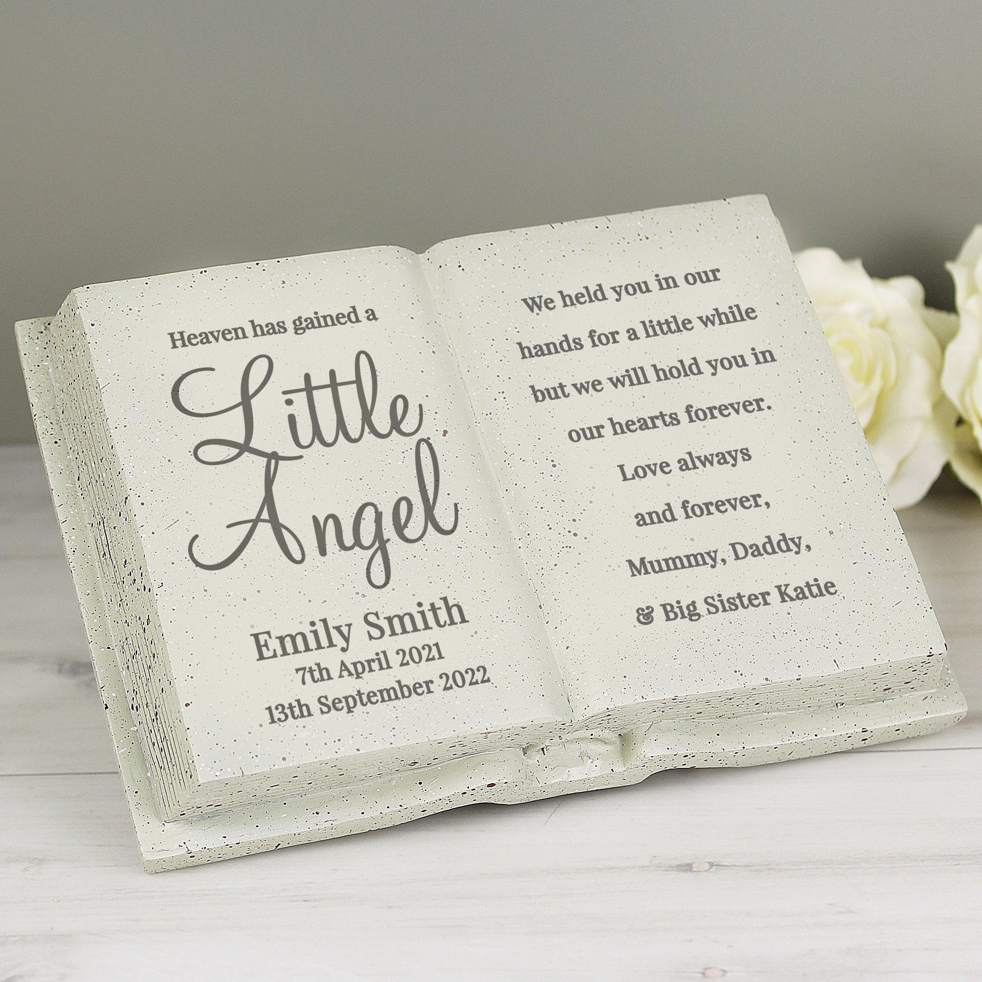 Personalised Little Angel Memorial Book Graveside Remembrance Plaque - Home Inspired Gifts