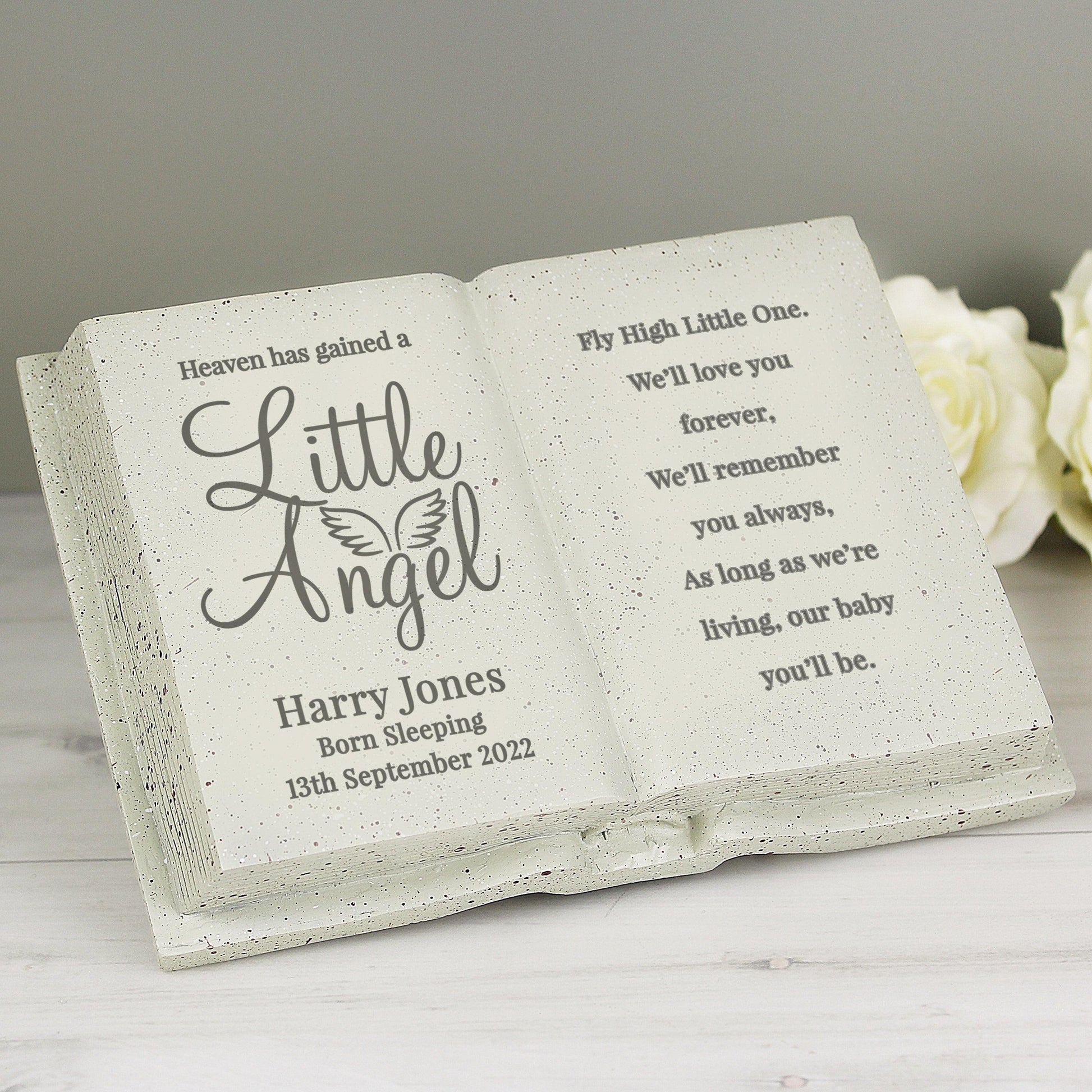 Personalised Little Angel Memorial Book Graveside Remembrance Plaque - Home Inspired Gifts