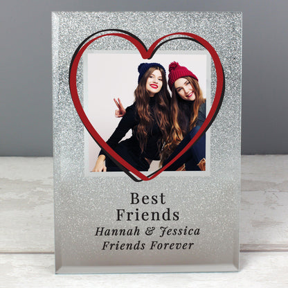 Personalised Love Heart 4x4 Glitter Glass Photo Frame - Home Inspired Gifts