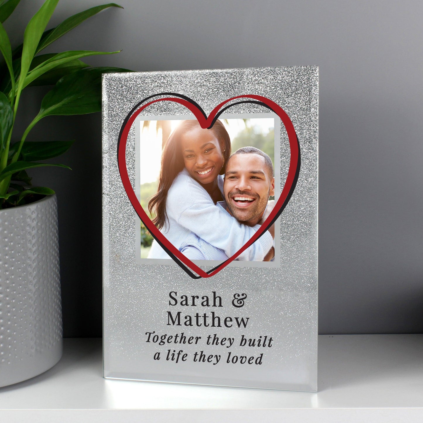 Personalised Love Heart 4x4 Glitter Glass Photo Frame - Home Inspired Gifts