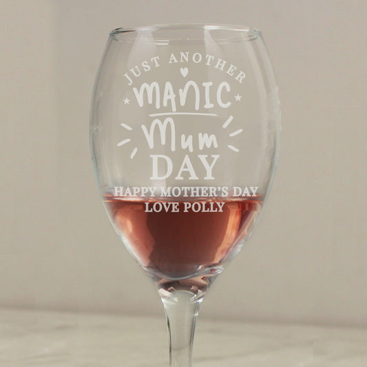Personalised Manic Mum Day Wine Glass Gift - Home Inspired Gifts
