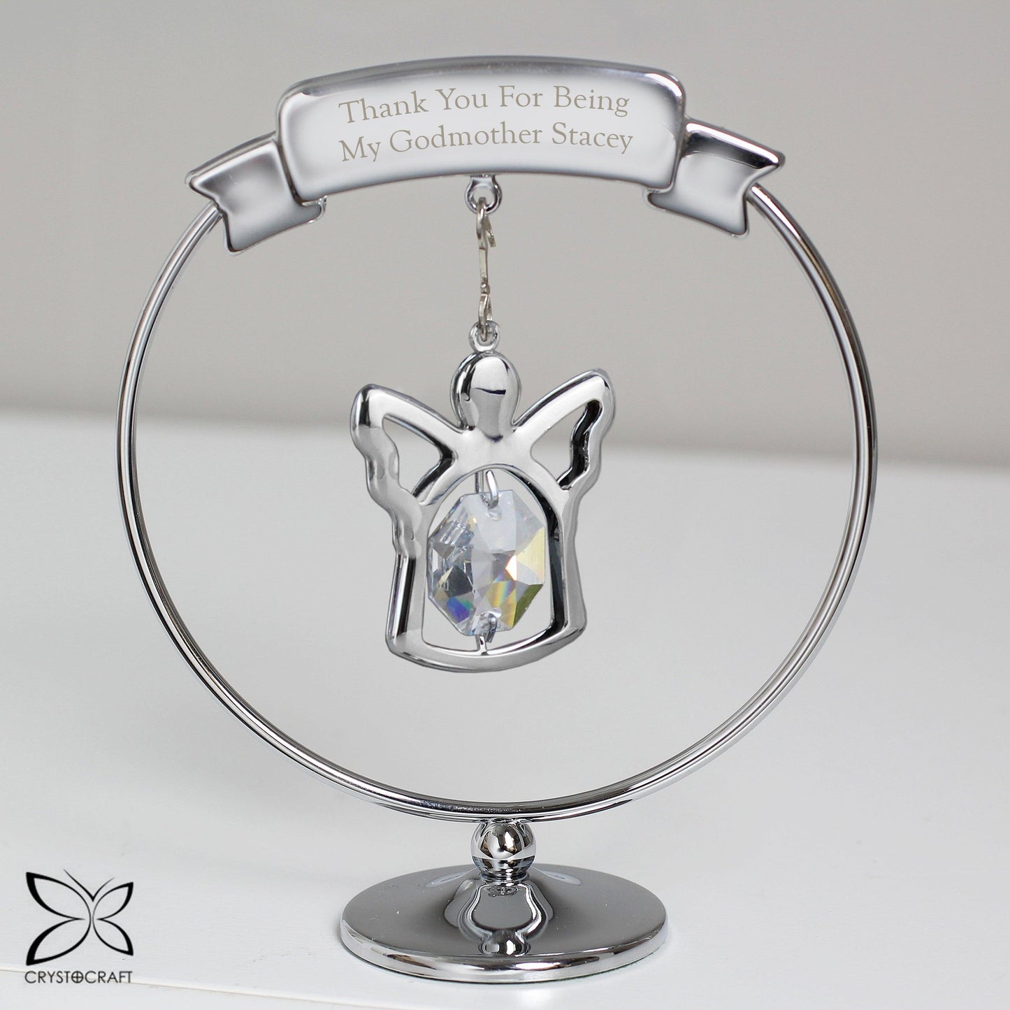 Personalised Message Crystocraft Angel Silver Ornament - Home Inspired Gifts