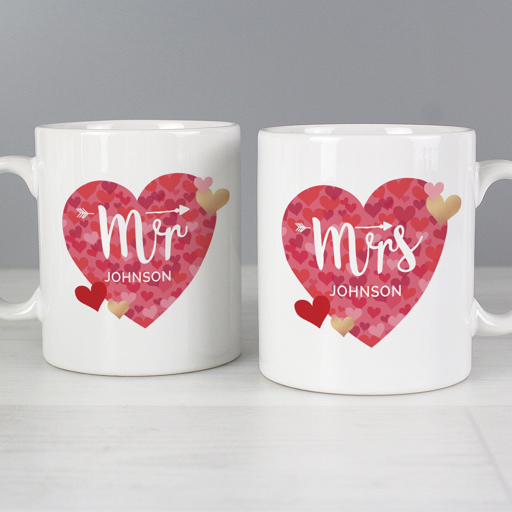 Personalised Mr & Mrs Valentine's Day Couple Confetti Hearts Mug Set - Home Inspired Gifts