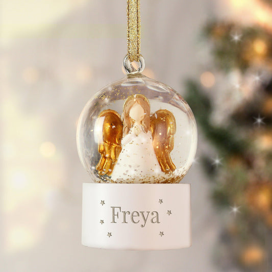 Personalised Name Angel Glitter Snow Globe Tree Bauble Decoration - Home Inspired Gifts