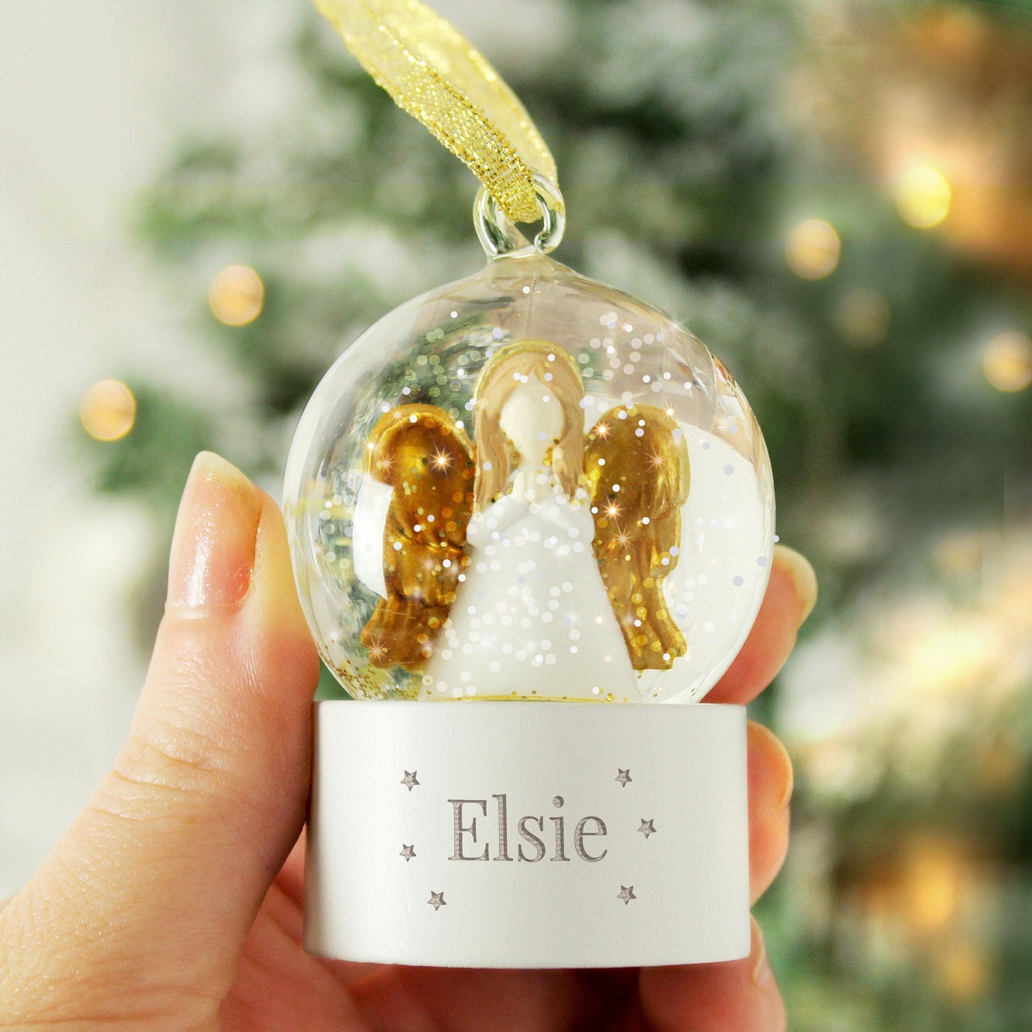 Personalised Name Angel Glitter Snow Globe Tree Bauble Decoration - Home Inspired Gifts
