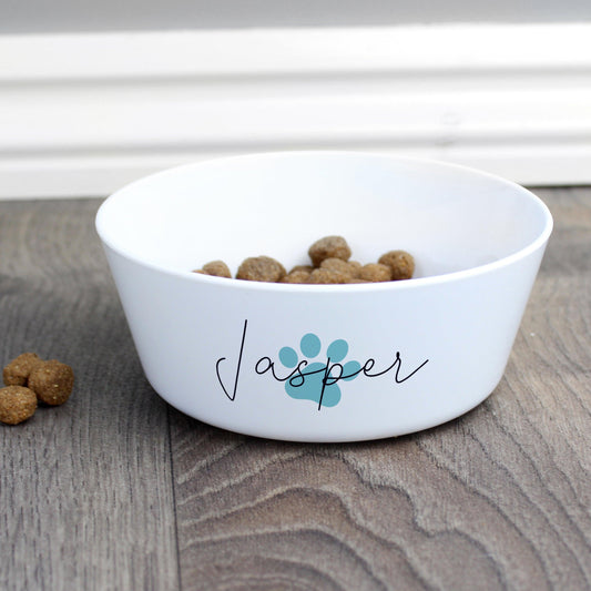 Personalised Name Blue Pawprint Design Pet Cat Food Water 12cm Bowl - Home Inspired Gifts