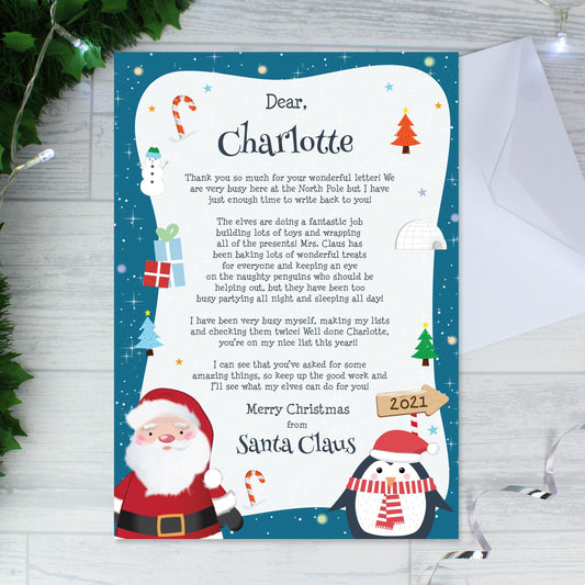 Personalised Name Christmas Penguin Santa Letter - Home Inspired Gifts