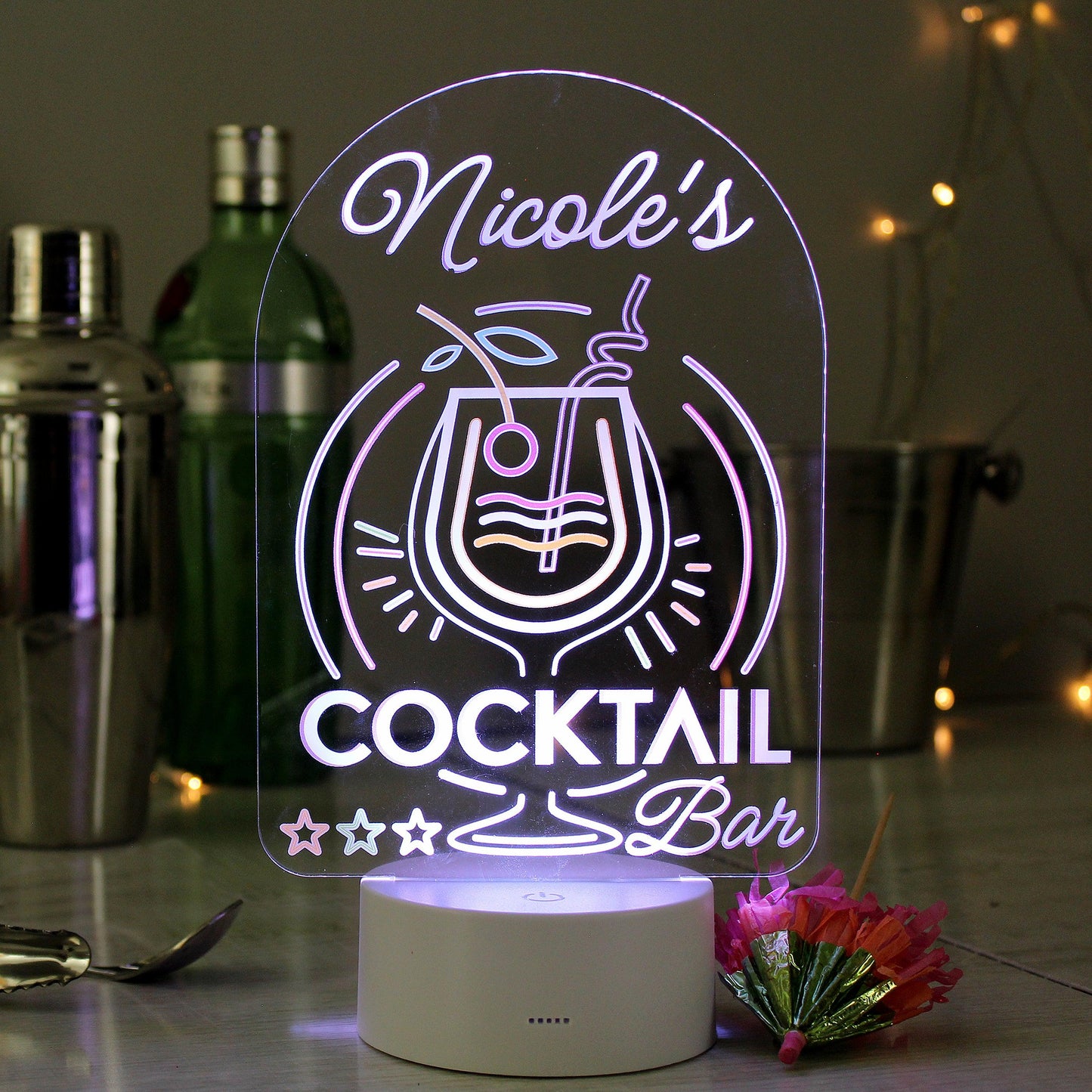 Personalised Name Cocktail LED 7 Colour Changing Night Light Lamp - Home Inspired Gifts