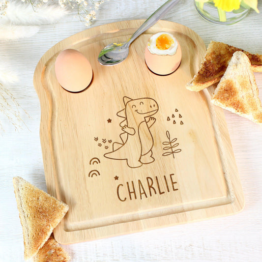 Personalised Name Dinosaur Egg & Toast Breakfast Board - Home Inspired Gifts
