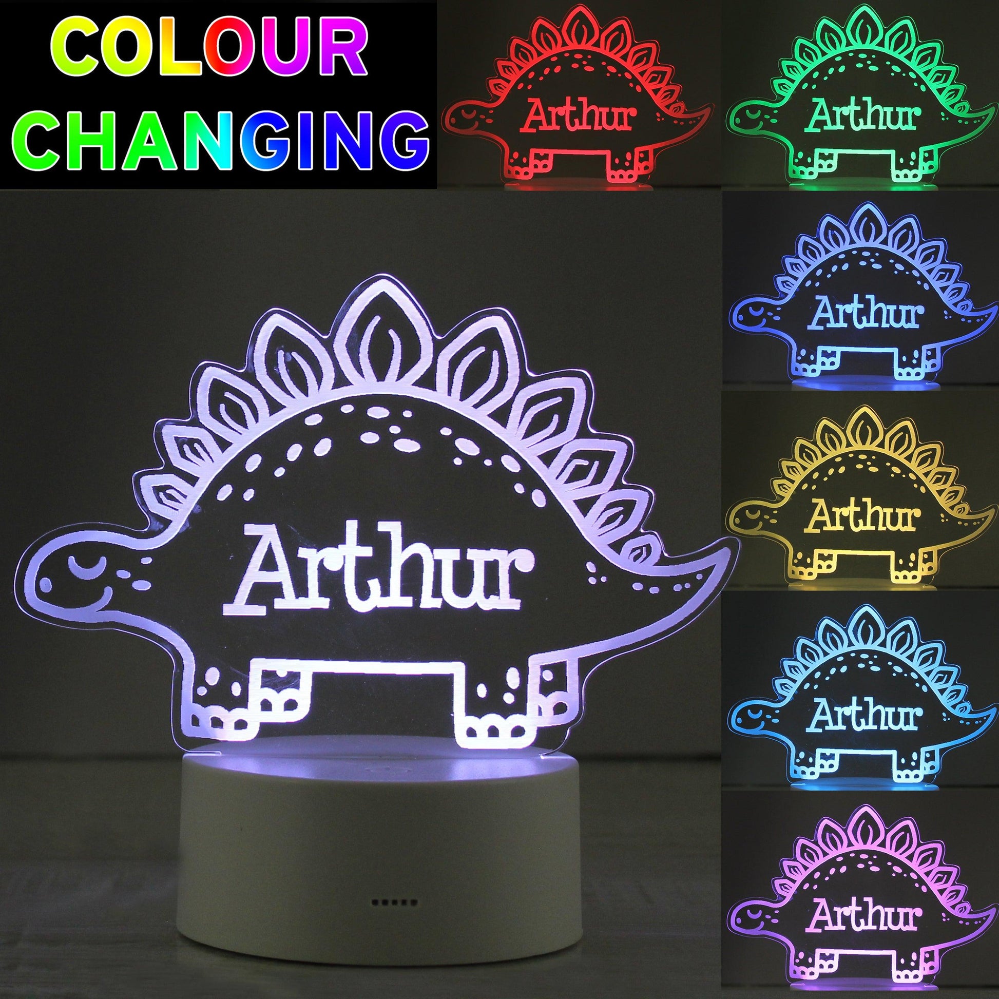 Personalised Name Dinosaur LED 7 Colour Changing Night Light - Home Inspired Gifts