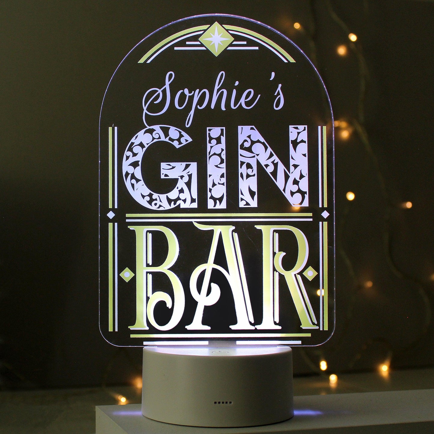 Personalised Name Gin Bar LED 7 Colour Changing Night Light Lamp - Home Inspired Gifts