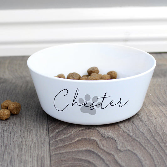 Personalised Name Grey Pawprint Design Pet Cat Food Water 12cm Bowl - Home Inspired Gifts