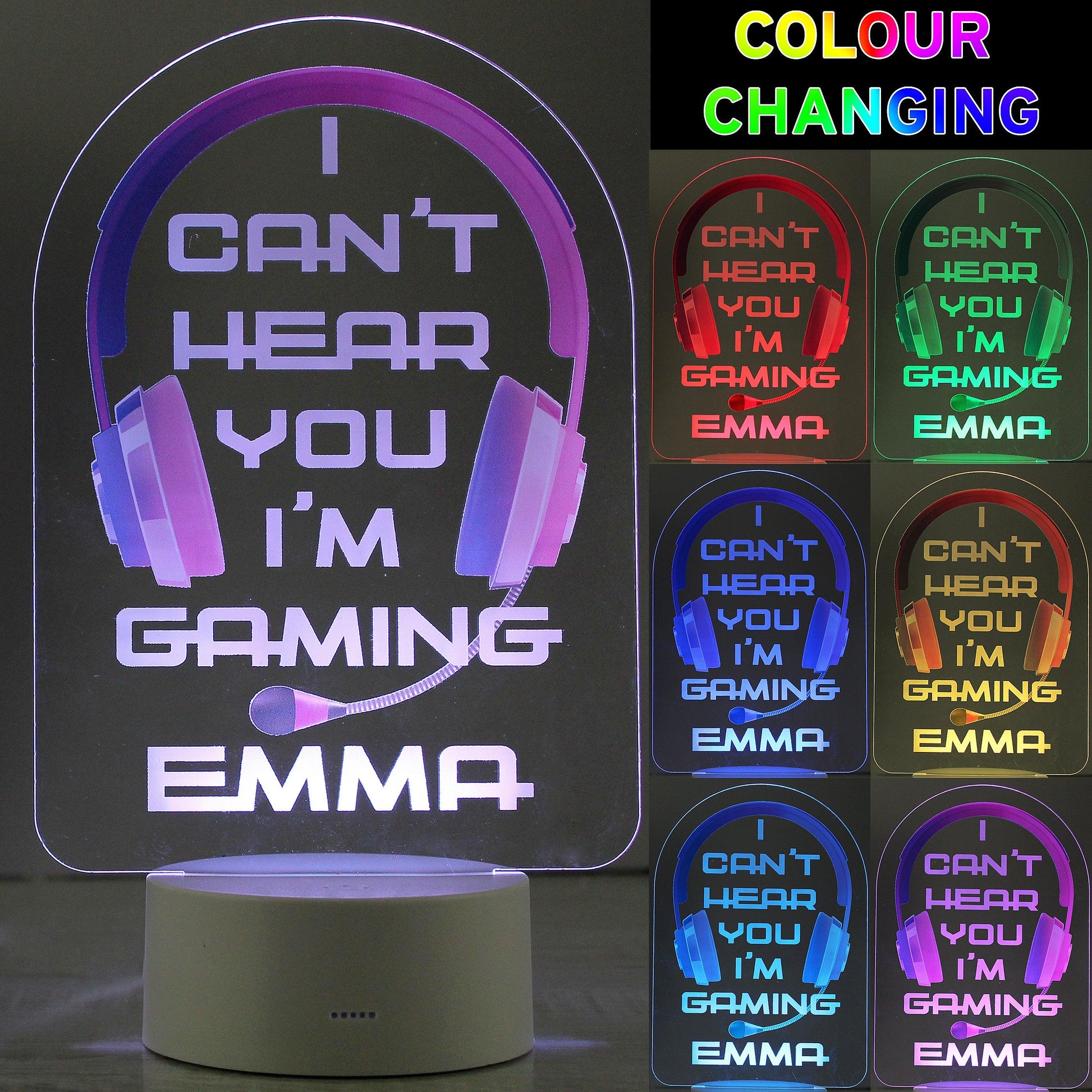 Personalised Name Pink Gaming LED 7 Colour Changing Night Light - Home Inspired Gifts