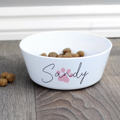 Personalised Name Pink Pawprint Design Pet Cat Food Water 12cm Bowl - Home Inspired Gifts