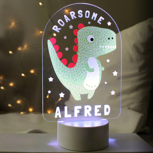Personalised Name Roarsome Dinosaur LED 7 Colour Changing Night Light - Home Inspired Gifts
