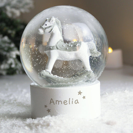 Personalised Name Rocking Horse Glitter Snow Globe Water Ball - Christmas Gift - Home Inspired Gifts