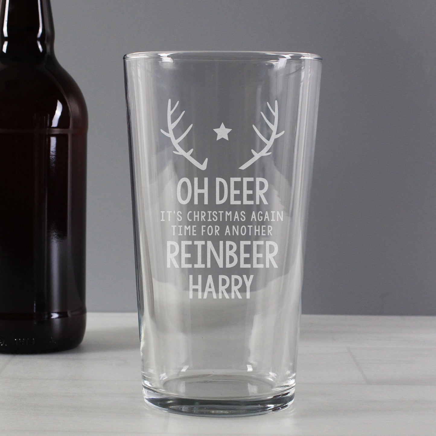 Personalised Name Time For A Reinbeer Christmas Pint Glass - Home Inspired Gifts