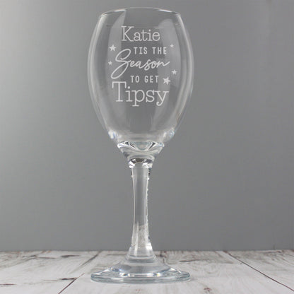 Personalised Name Tis The Season To Get Tipsy Christmas Wine Glass - Home Inspired Gifts