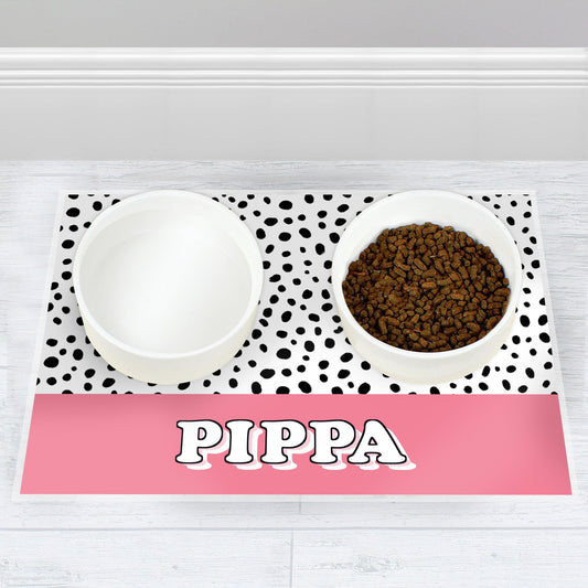 Personalised Pink Spots Dog Pet Food Water Waterproof Placemat - Home Inspired Gifts