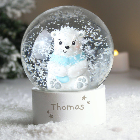 Personalised Polar Bear Name Glitter Snow Globe - Water Ball - Home Inspired Gifts
