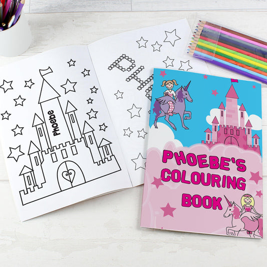 Personalised Princess & Unicorn Colouring Book with 12 Pencil Crayons - Home Inspired Gifts