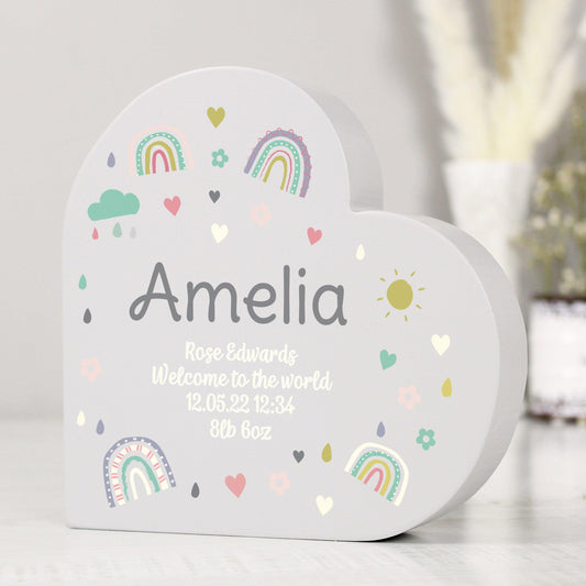 Personalised Rainbow Free Standing Heart Plaque Ornament - Home Inspired Gifts
