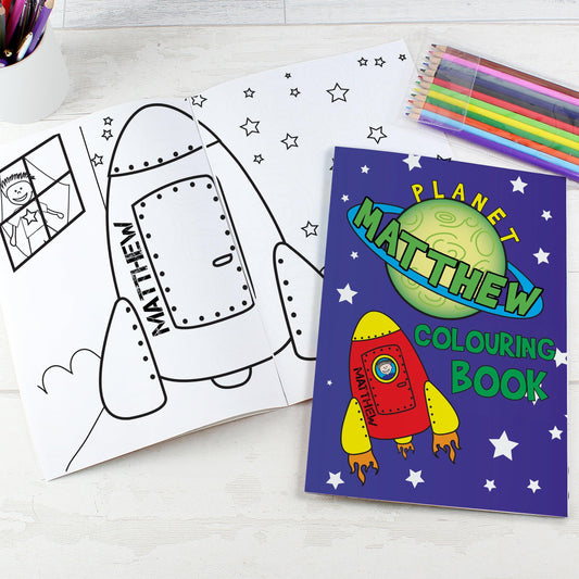 Personalised Space Colouring Book with 12 Pencil Crayons - Home Inspired Gifts
