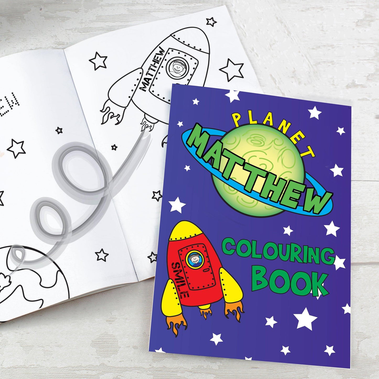 Personalised Space Colouring Book with 12 Pencil Crayons - Home Inspired Gifts
