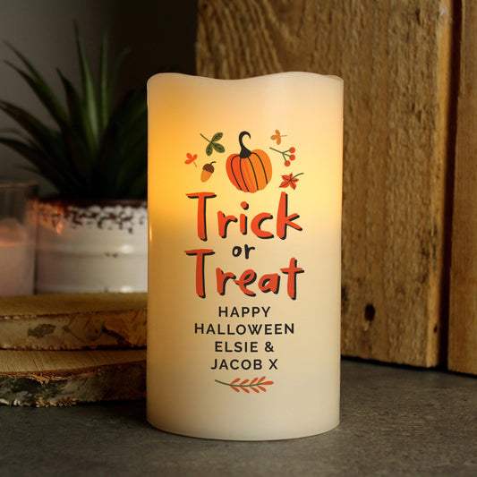 Personalised Trick or Treat LED Pumpkin Candle - Home Inspired Gifts