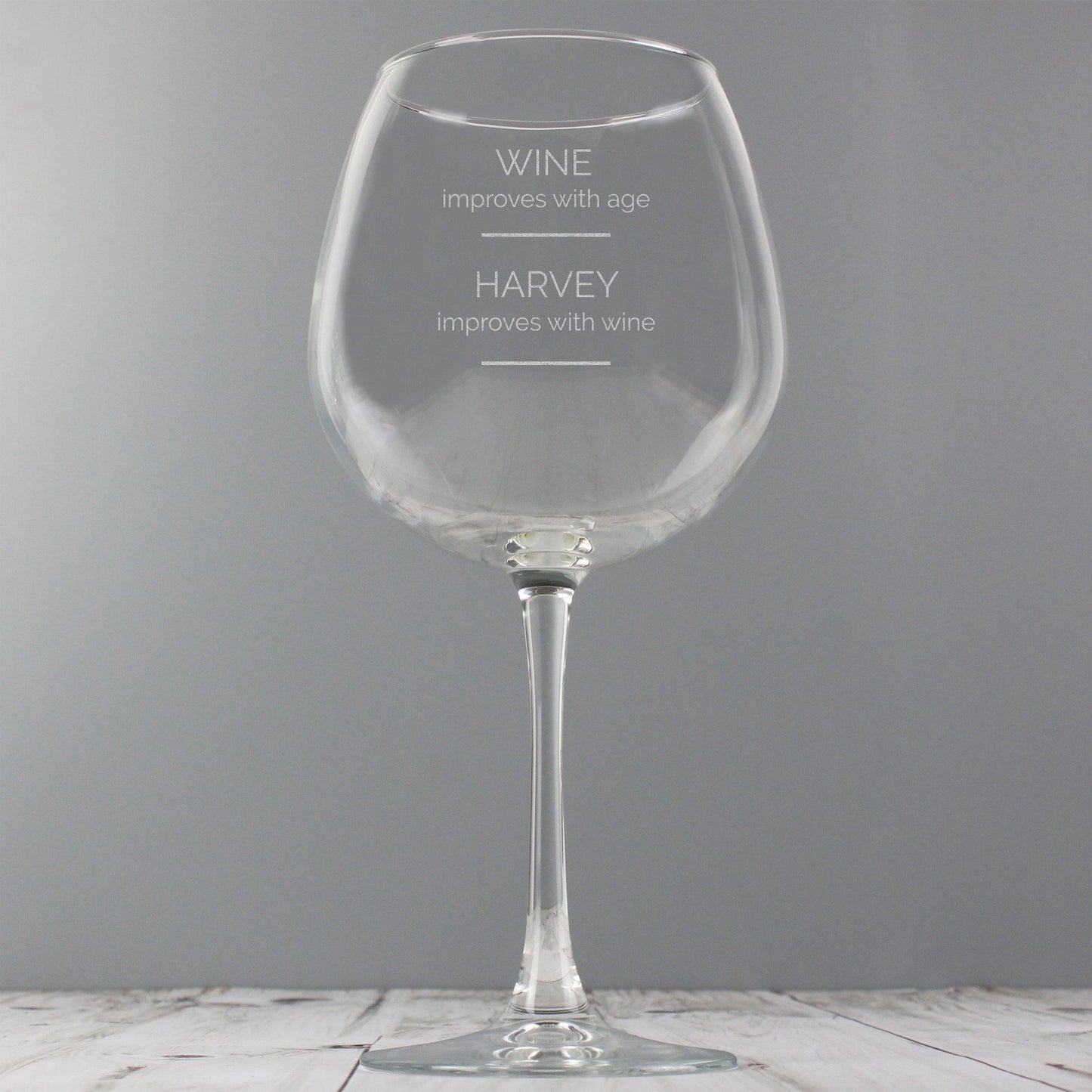 Personalised 'Wine Improves with Age' Large Full Bottle of Wine Glass - Home Inspired Gifts