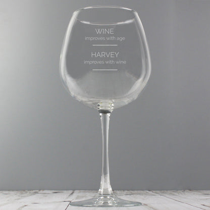 Personalised 'Wine Improves with Age' Large Full Bottle of Wine Glass - Home Inspired Gifts