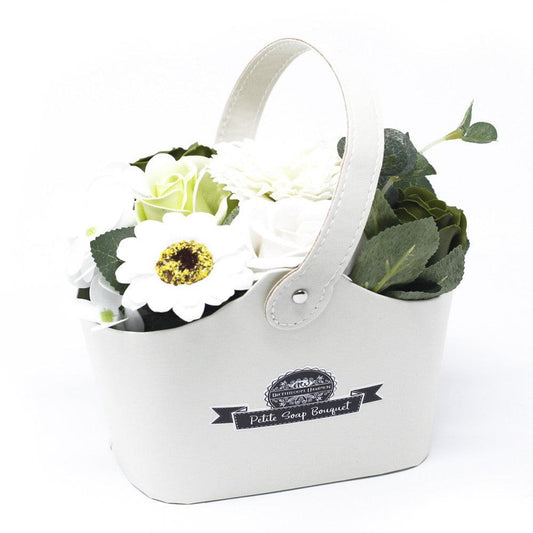 Petite Scented Soap Flower Bouquet in Basket - Pastel Green - Home Inspired Gifts