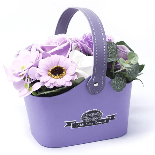 Petite Scented Soap Flower Bouquet in Basket - Soft Lavender - Home Inspired Gifts