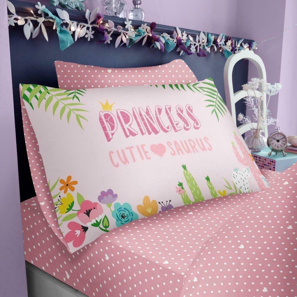 Pink Dinosaur Princess Polycotton Kids Duvet Cover Bedding Set - Home Inspired Gifts