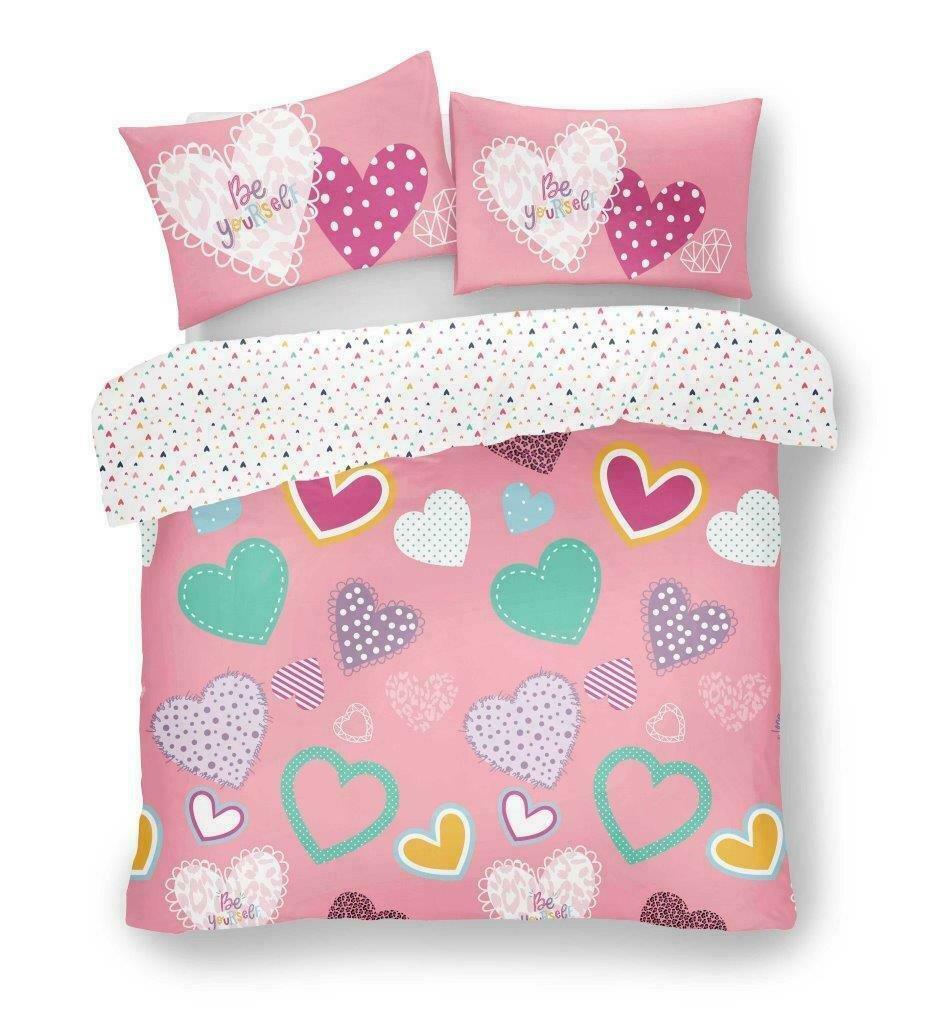 Pink Multi Hearts Print Reversible Kids Bedding Duvet Set - Home Inspired Gifts