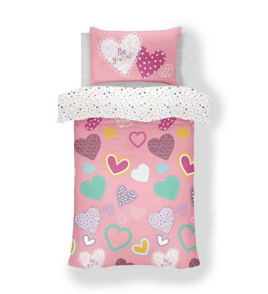 Pink Multi Hearts Print Reversible Kids Bedding Duvet Set - Home Inspired Gifts