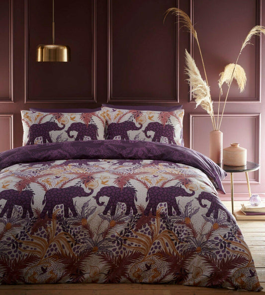 Purple Plum Indian Elephant Duvet Cover Polycotton Reversible Bedding - Home Inspired Gifts