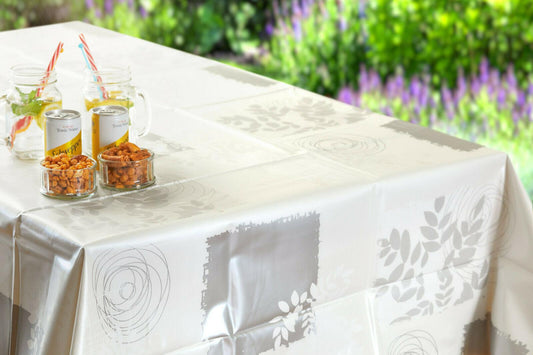 Rectangle Vinyl Plastic Wipe Clean Tablecloth - Foil Squares and Leaves - Home Inspired Gifts
