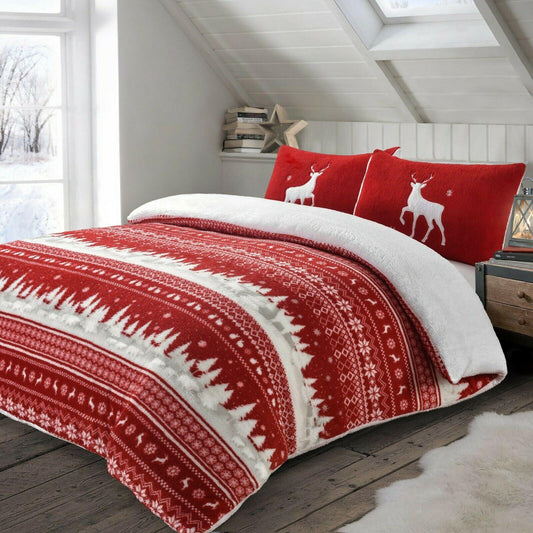 Red Noel Scandinavian Teddy Christmas Duvet Cover Bedding Set - Home Inspired Gifts