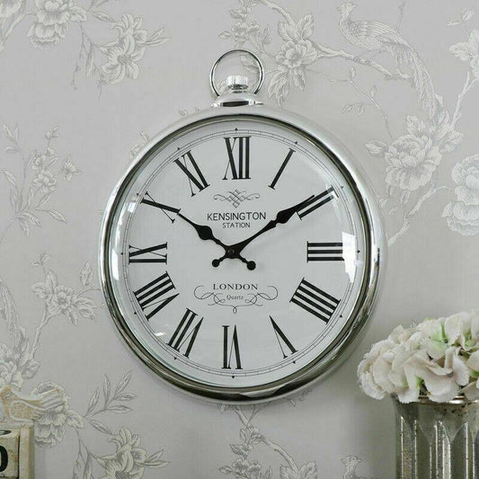 Silver Round Pocket Watch Style Wall Clock - Kporium Home & Garden