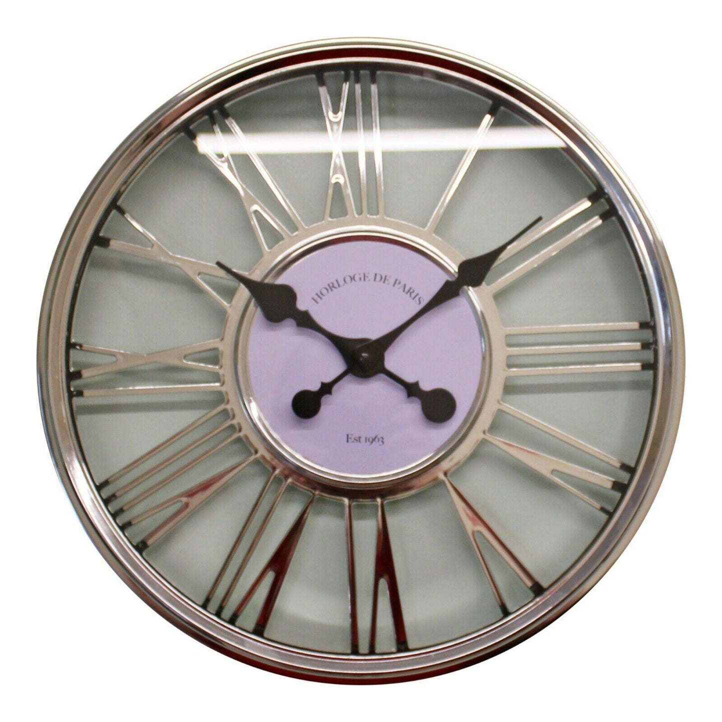 Large Metallic Silver Cut Out Wall Clock 45cm - Home Inspired Gifts