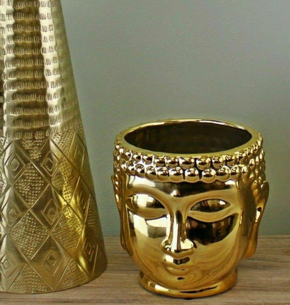 Gold Ceramic Buddha Head Planter Pot 12cm - Home Inspired Gifts