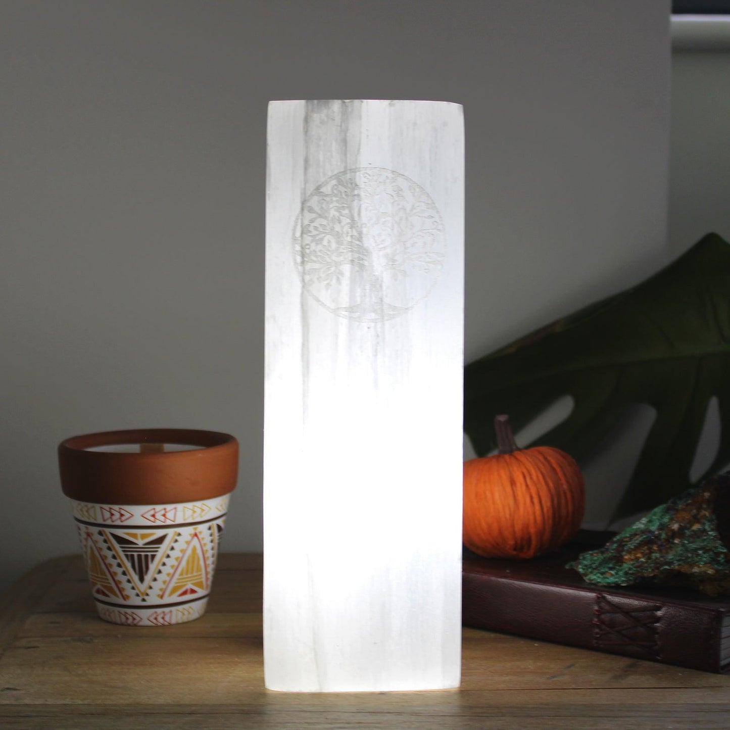 Natural Selenite Healing Crystal Light - Tree of Life Tower Block Lamp 25cm - Home Inspired Gifts