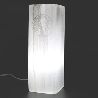 Natural Selenite Healing Crystal Light - Tree of Life Tower Block Lamp 25cm - Home Inspired Gifts